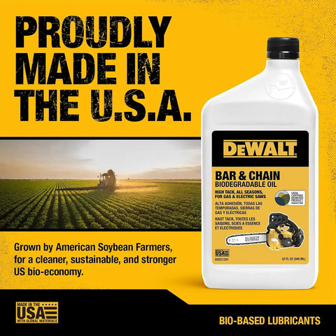 DEWALT – Biodegradable Bar & Chain Oil – Green, Eco-Friendly, Non-Toxic Professional Bar & Chainsaw Lubricant – Ultraclean All-Season Oil for Gas, Electric Saw, and Pole Saw, 32 oz