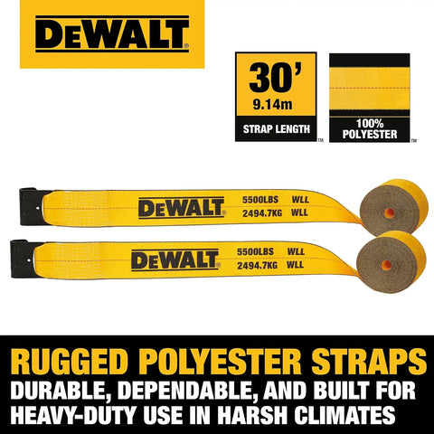 DEWALT DXBC90089 Black/Yellow 4" x 30' Winch Straps - 5,500 lb Safe Working Load / 16,500 lb Break Strength, 2 Pack