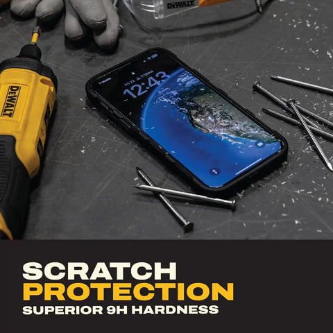 DEWALT Heavy Duty Glass Screen Protector Compatible with iPhone 17 Pro, 2 Pack Protective Tempered Glass Screen Shield, Oleophobic Case Friendly, Perfect Install Tool Included, HD Clear