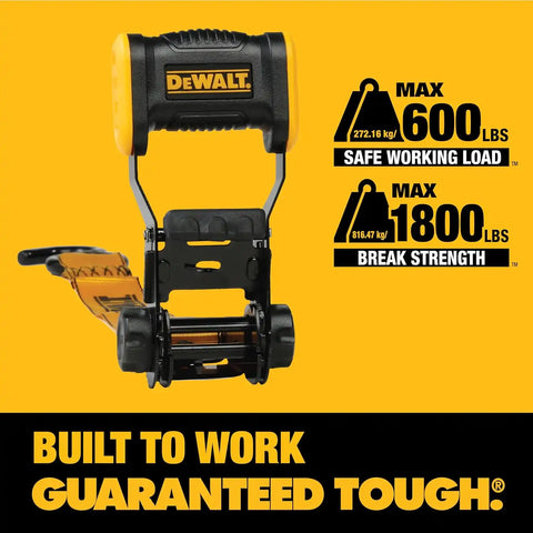 DEWALT DXBC18004 Black/Yellow 1.25" x 12' Ratchet Tie Down Straps - Light-Weight Cargo Hauling (1800 lb Break Strength), 4 Pack