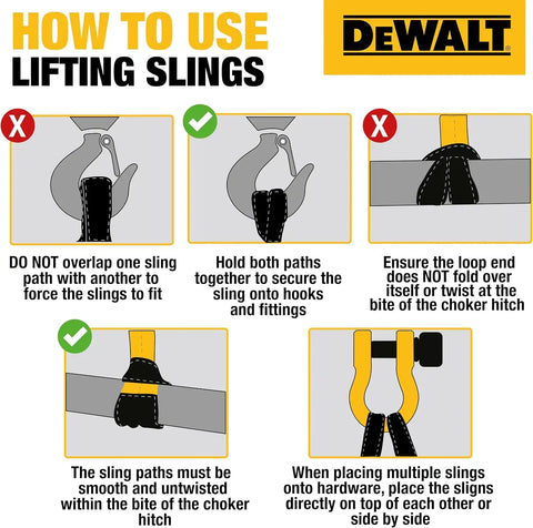 DEWALT DXBC90085-2 Black/Yellow 2” x 16’ Heavy Duty Lifting Sling - 2 Ply X 6,400lbs Vertical Weight Capacity / 12,800 lb Basket Weight Capacity, 2 Pack