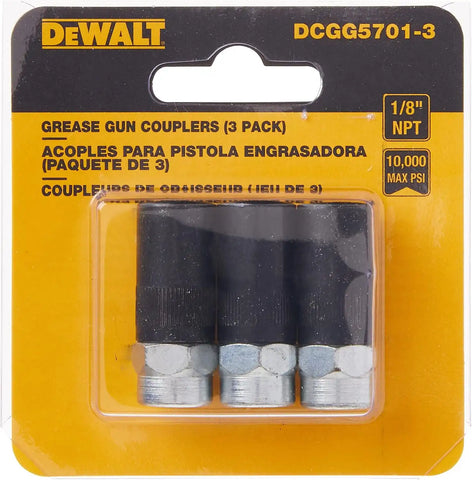 DEWALT Grease Gun Coupler, Heavy Duty, NPT, 1/8-Inch, 3-Pack (DCGG5701-3)