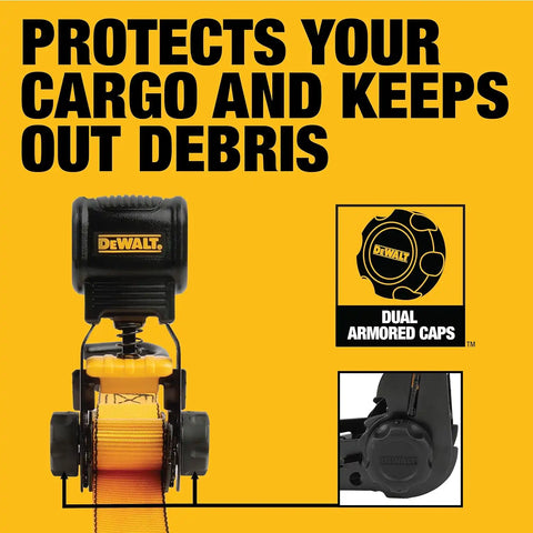 DEWALT DXBC15006X Black/Yellow 1" x 10' Ratchet Tie Down Strap - 500 lb Safe Working Load / 1,500 lbs Break Strength, 6 Pack
