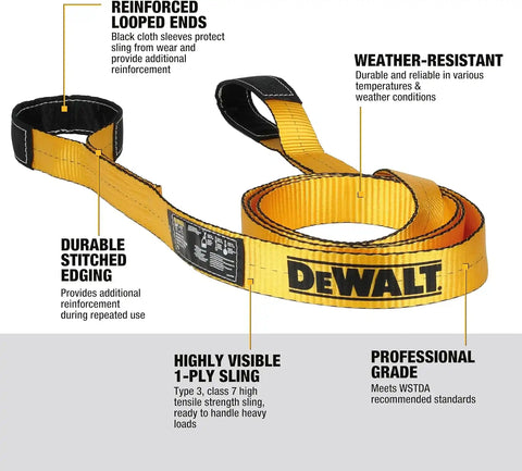 DEWALT DXBC90084 Black/Yellow 2” x 12’ Heavy Duty Lifting Sling - 1 Ply X 3,200 lb Vertical Weight Capacity / 6,400 lb Basket Weight Capacity