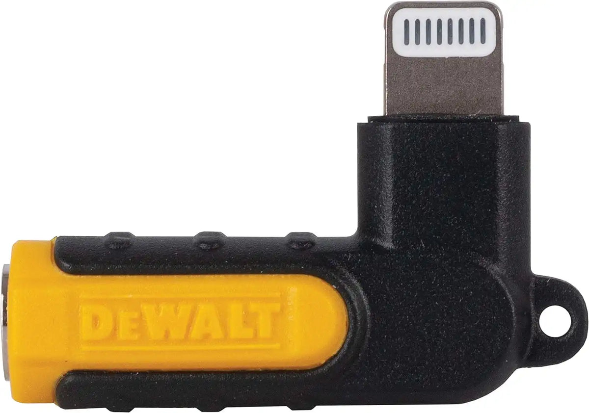 DEWALT Heavy Duty 3.5mm to Lightning Adapter, 90Degree L Connector Female to 3.5mm Male Headphone Jack Adapter for iPhone, Compatible Lightning to 3.5 mm Headphone Jack Adapters, Adapts Legacy Devices