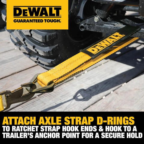 DEWALT DXBC80004 Black/Yellow 2" x 24" Premium Axle Tie Down Strap (10,000 lb Break Strength) - Heavy Duty for Truck, Trailer, ATV, UTV