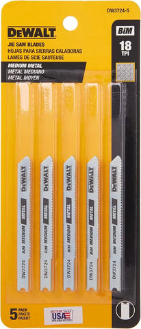 DEWALT - DW3724-5 Jigsaw Blades, Medium Metal Cutting, U-Shank, 3-Inch, 18-TPI, 5-Pack (DW37245) Silver
