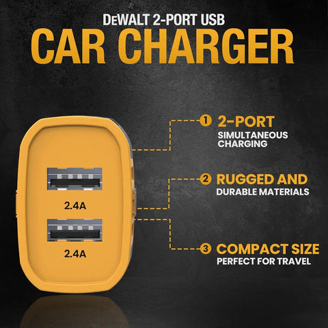 DEWALT Heavy Duty 24W USB Car Charger Adapter, Cigarette Lighter Adapter USBA Charger, Fast Charging Car Lighter USB Adapters, Cell Phone Automobile Chargers for iPhone, Samsung Galaxy, iPad