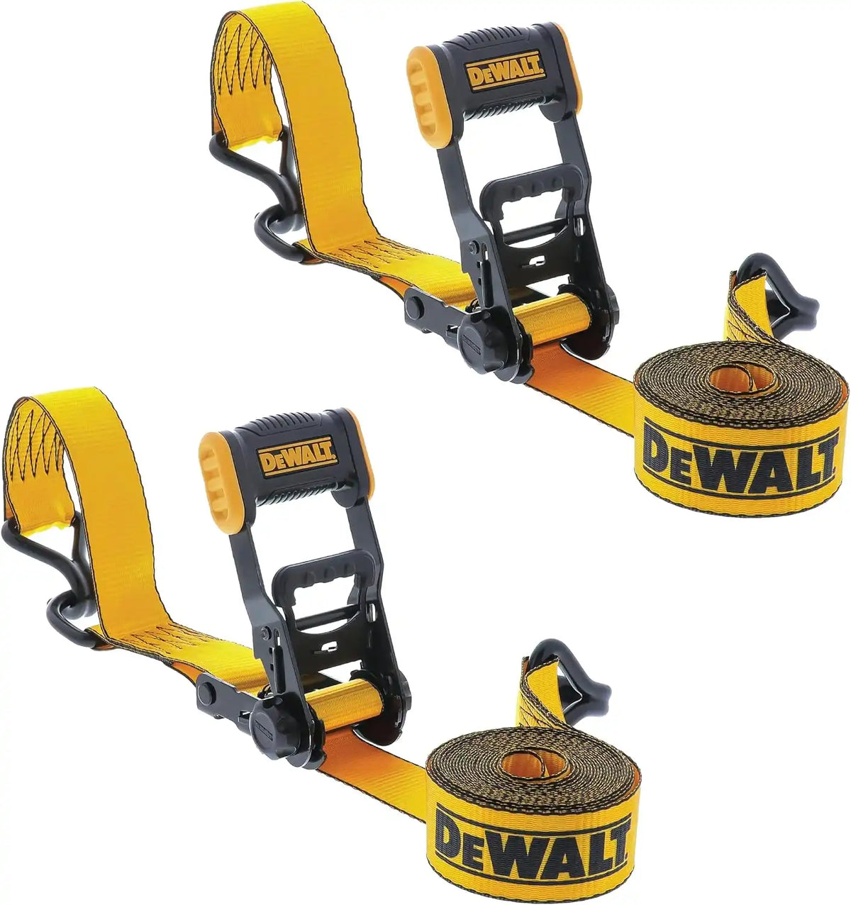 DEWALT DXBC33002 Black/Yellow 1.5" x 16' Ratchet Tie Down Straps - Mid-Weight Cargo Hauling (3300 lb Break Strength), 2 Pack