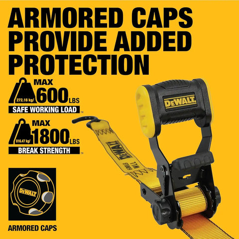 DEWALT DXBC18002 Black/Yellow 1.25" x 12' Ratchet Tie Down Straps - Light-Weight Cargo Hauling (1800 lb Break Strength), 2 Pack