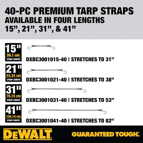 DEWALT DXBC3001015-40 Black 15" Rubber Tarp Straps, 40 Pack