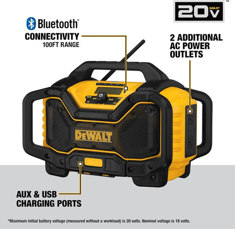 DEWALT 20V MAX Bluetooth Radio, 100 ft Range, Portable for Jobsites (DCR025)