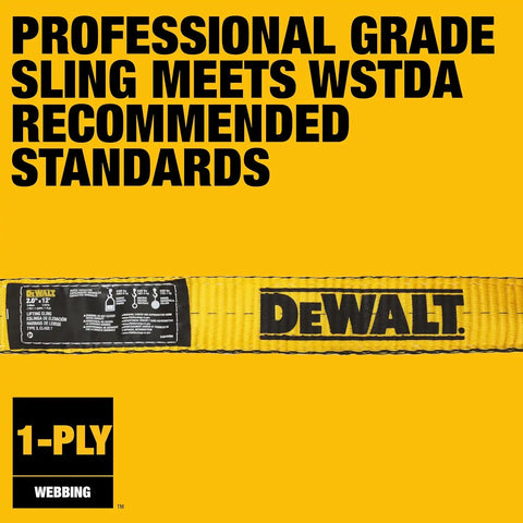DEWALT DXBC90084 Black/Yellow 2” x 12’ Heavy Duty Lifting Sling - 1 Ply X 3,200 lb Vertical Weight Capacity / 6,400 lb Basket Weight Capacity