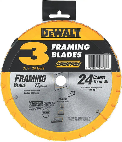 DEWALT Circular Saw Blade, 7 1/4 Inch, 24 Tooth, Framing (DW3578B3)
