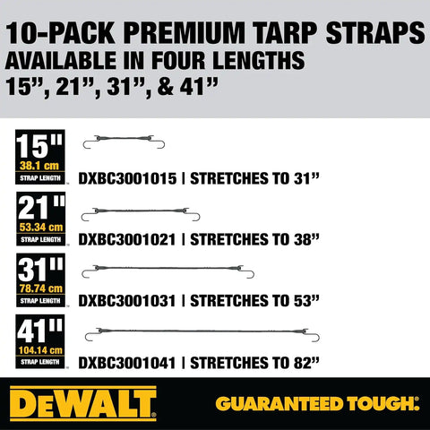 DEWALT DXBC3001031 Black 31" Rubber Tarp Straps, 10 Pack