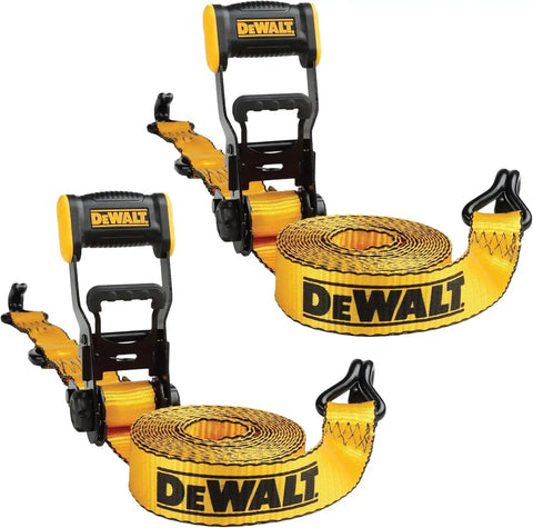 DEWALT DXBC50002 Black/Yellow 1.5" x 16' Ratchet Tie Down Straps - Heavy-Duty Cargo Hauling (5000 lb Break Strength), 2 Pack
