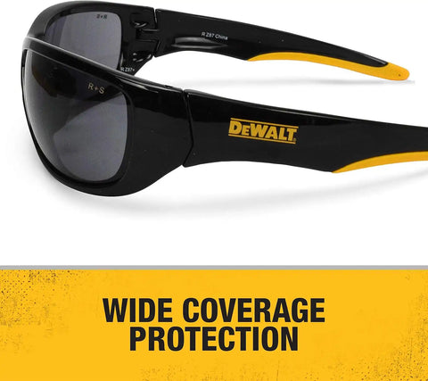 DEWALT DPG94-2C Dominator Z87+ Safety Glasses – Black Full Frame & Smoke Lens – Rubber Temples & Nosepiece – 1 Pair