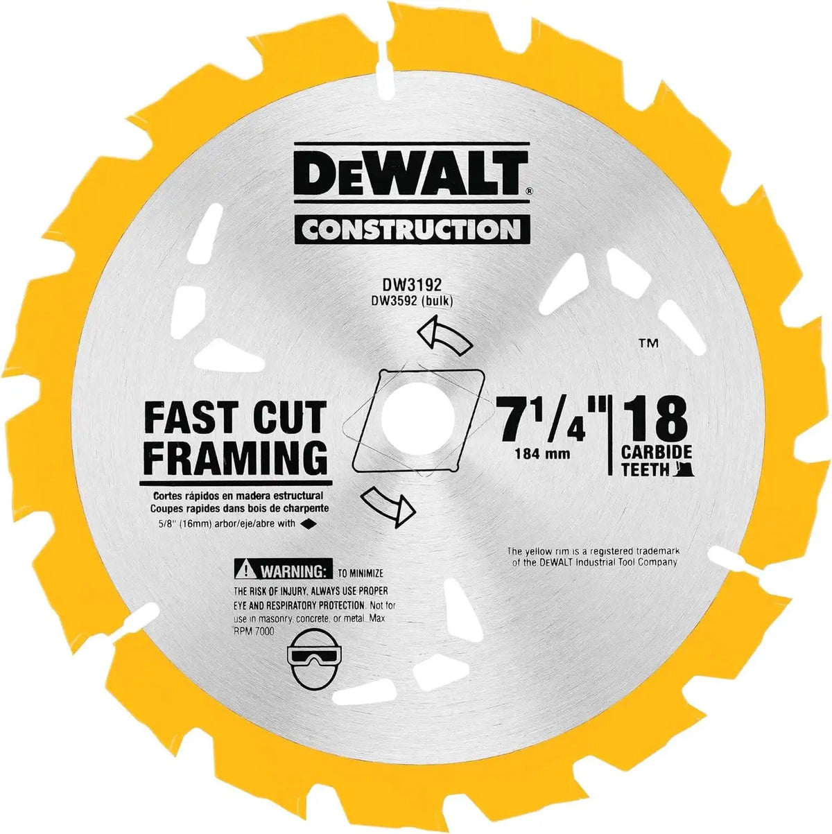 DEWALT Circular Saw Blade, 7 1/4 Inch, 18 Tooth, Wood Cutting (DW3192)