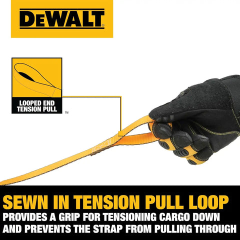 DEWALT DXBC90043 Black/Yellow 1.25” x 14’ Cam-Buckle Straps - 670 LBS Safe Working Load / 2,000 LBS Break Strength, 2 Pack