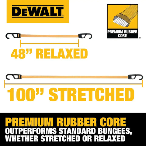 DEWALT DXBC301448 Black/Yellow 48” Premium Flat Bungee Straps, 4 Pack
