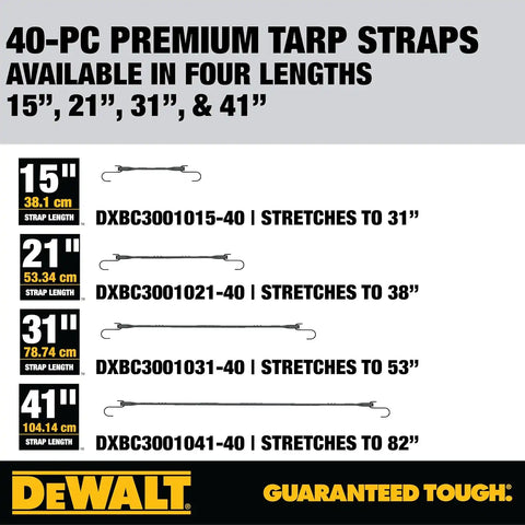 DEWALT DXBC3001021-40 Black 21" Rubber Tarp Straps, 40 Pack