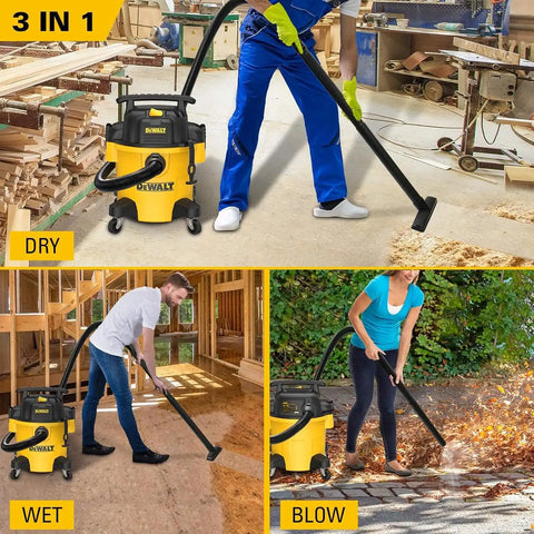 DEWALT DXV05P 5 Gallon Poly Wet/Dry Vac, 4 Peak HP Shop Vacuums with Attachments, Powerful Suction, 1-7/8" Hose, DXV05P, Yellow