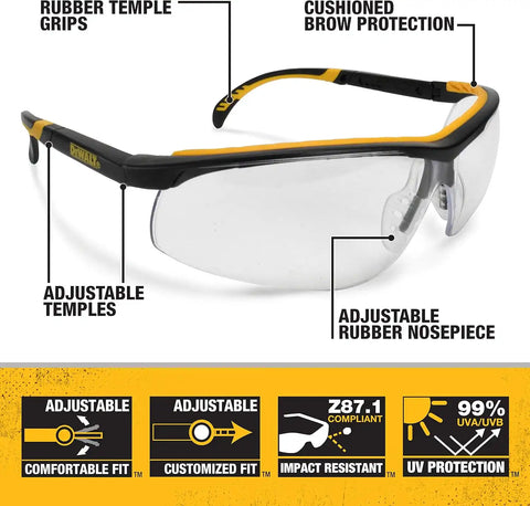 Dewalt Dual Comfort Silver Mirror High Performance Protective Safety Glasses Dpg55 Unisex Adult Adjustable Rubber Rimless