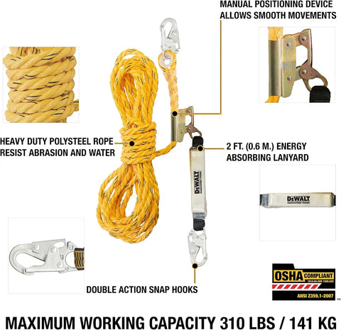 DEWALT 50' Vertical Lifeline with Rope Adjuster