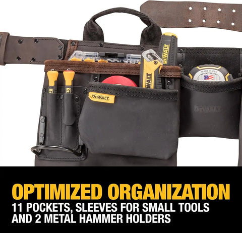 DEWALT Leather Tool Belt, Durable, 11 Pocket Professional Belt (DWST550112)
