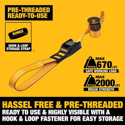 DEWALT DXBC90046 Black/Yellow 1.25" x 14’ Premium Lashing Straps - 670 LBS Safe Working Load / 2,000 LBS Break Strength, 2 Pack