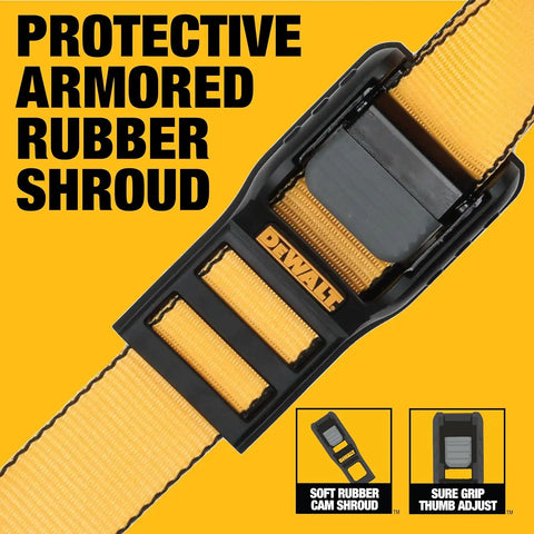 DEWALT DXBC90044 Black/Yellow 2” x 10’ Cam-Buckle Straps - 1,000 LBS Safe Working Load / 3,000 LBS Break Strength, 2 Pack
