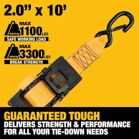 DEWALT DXBC9002-2X 8-Piece Kit with 2” x 10’ Auto Retractable Ratchet Straps (3,300 lb Break Strength) and 1.7" x 18" Premium Soft Loops (11,000 lb Break Strength)
