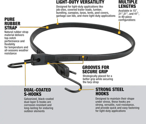 DEWALT DXBC3001041-40 Black 41" Rubber Tarp Straps, 40 Pack