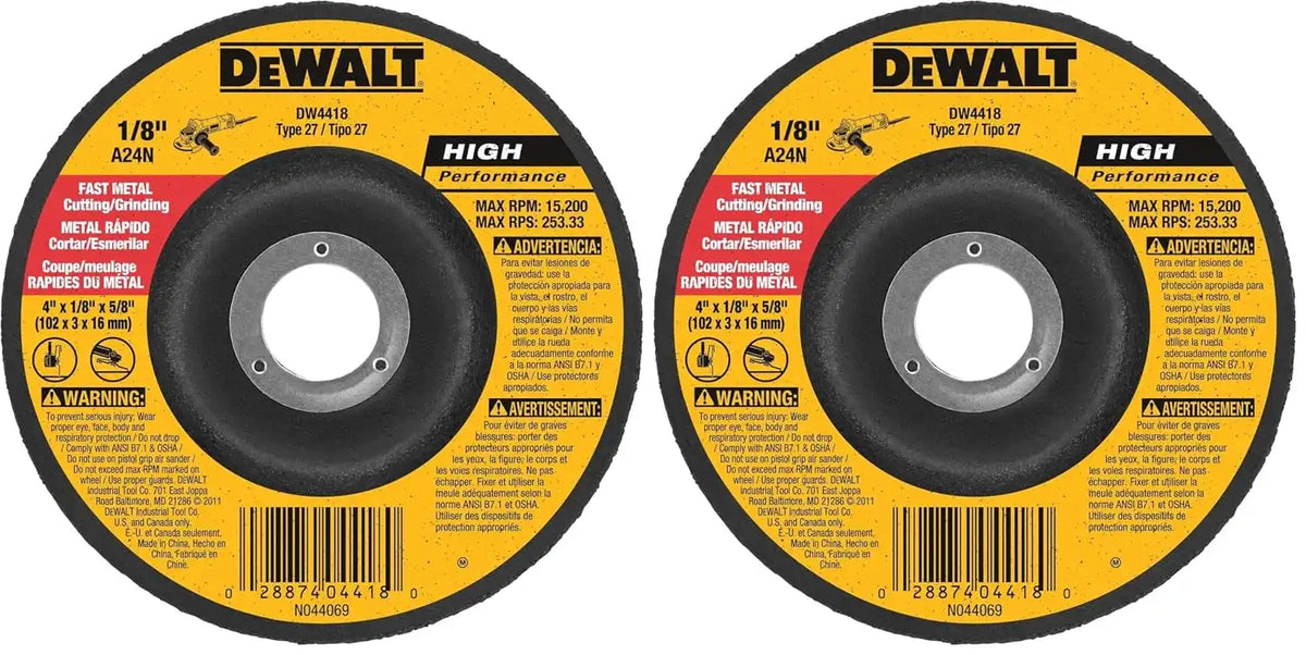 DEWALT General Purpose Metal Cutting Wheel, 4" x 1/8" x 5/8" (DW4418) (Pack of 2)