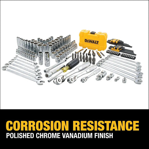 DEWALT Mechanic Tool Set with Case, Socket Set Metric and Standard Full, 1/4" & 3/8" Drive, Hex Keys and Specialty Tools, 168-Piece (DWMT73803)