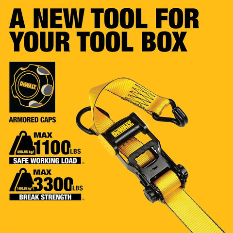 DEWALT DXBC33002 Black/Yellow 1.5" x 16' Ratchet Tie Down Straps - Mid-Weight Cargo Hauling (3300 lb Break Strength), 2 Pack
