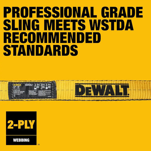 DEWALT DXBC90085 Black/Yellow 2” x 16’ Heavy Duty Lifting Sling - 2 Ply X 6,400lbs Vertical Weight Capacity / 12,800 lb Basket Weight Capacity