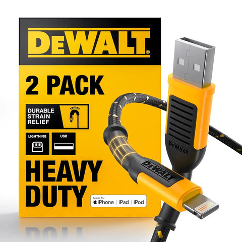 DEWALT Heavy Duty 2-Pack Durable iPhone Charger Cord, [Apple MFi Certified] 4ft Long Charging Cable, Compatible Apple Lightning to USB Cable, Fast Charging Cords for iPhone 14/13/12/11/13 Pro/13 Max