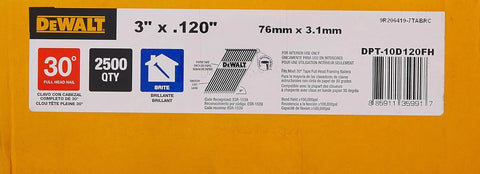 DEWALT Framing Nails, Paper Tape, 30-Degree, Smooth Shank, Bright Finish, Off-Set Round Head, 3-Inch x .120-Inch, 2500-Pack (DPT-10D120FH)