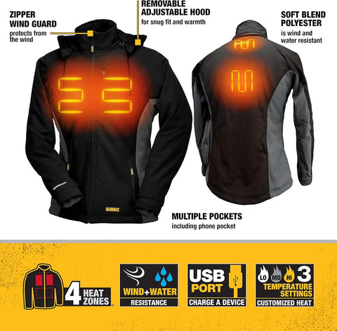 DEWALT DCHJ066C1-2XL 20V/12V MAX Women's Heated Jacket Kit, Black, XX-Large