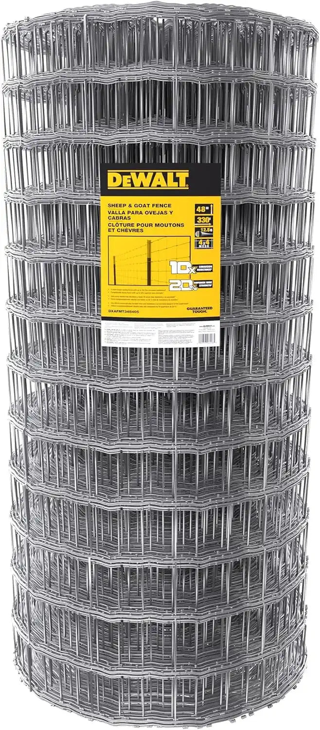 DeWALT – 4 in. x 4 in. Mesh Welded Wire Fence – 48 in. x 330 ft. 12.5‑Gauge Galvanized Steel – for Sheep and Goat Enclosures | Pasture Fencing | Farm and Property Protection