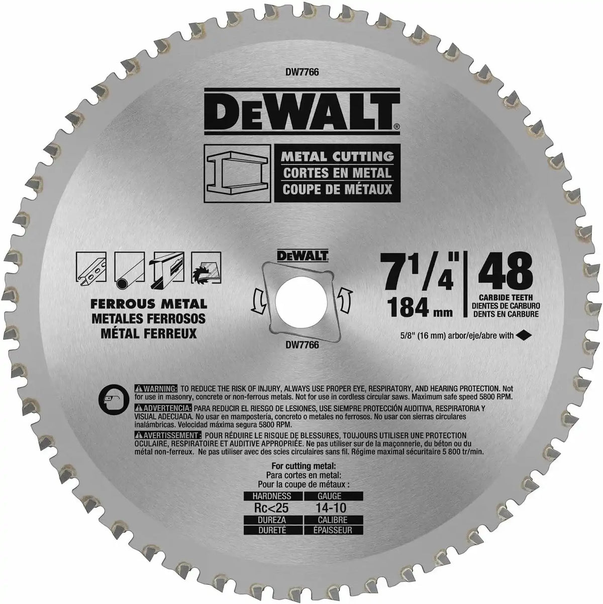 DEWALT Circular Saw Blade, 7 1/4 Inch, 48 Tooth, Ferrous Metal Cutting (DWA7766)