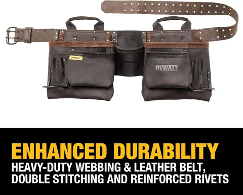 DEWALT Leather Tool Belt, Durable, 11 Pocket Professional Belt (DWST550112)