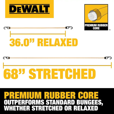 DEWALT DXBC300364 Black/Yellow 36" Premium Heavy-Duty Bungee Cords, 4 Pack