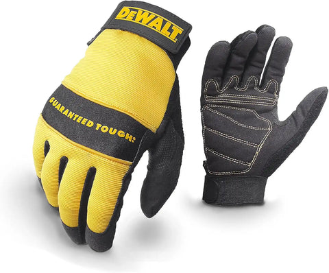 Dewalt DPG20L All Purpose Synthetic Leather Palm Spandex Back Velcro Wrist Work Glove, Large, Yellow/ Black