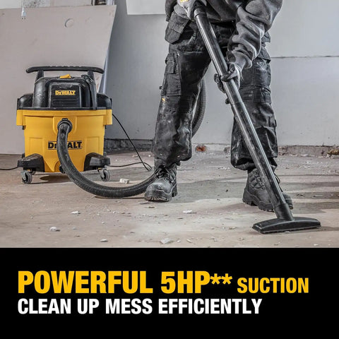 DEWALT Wet and Dry Vacuum 9 Gallon Poly Wet/Dry Vac Yellow Shop Vacuum 5 HP Strong Suction for Jobsite, Workshop 3 in 1 Multi Functions Model: DXV09P