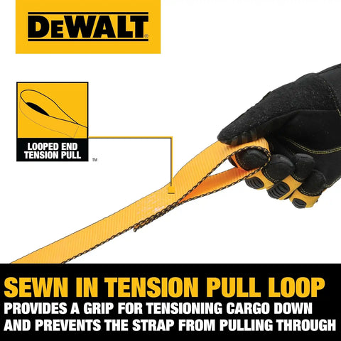 DEWALT DXBC90044 Black/Yellow 2” x 10’ Cam-Buckle Straps - 1,000 LBS Safe Working Load / 3,000 LBS Break Strength, 2 Pack