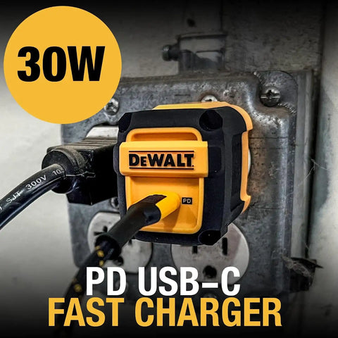 DEWALT Heavy Duty 30W PD USB Wall Charger, Worksite USB-C Chargers, Type C Fast Charger, Foldable Plug, Compatible with iPhone 17 16 15 14 13 Pro Max iPad Pro