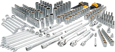 DEWALT Mechanics Tools Kit and Socket Set, 204-Piece Dewalt Tool Set, 1/4" & 3/8" & 1/2" Drive, Metric/SAE Deep and Shallow Sockets, 3/8" Hex Bits, Torx Bits, Spark Plugs, Wrenches (DWMT72165)