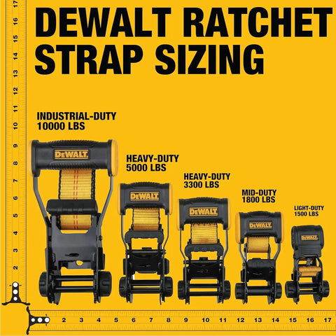 DEWALT DXBC50002 Black/Yellow 1.5" x 16' Ratchet Tie Down Straps - Heavy-Duty Cargo Hauling (5000 lb Break Strength), 2 Pack